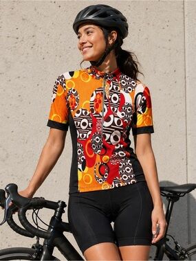 Sheila Moon Sahara Cycling Jersey Retro Geometric Print 1/4 Zip Made in SF Sz M
